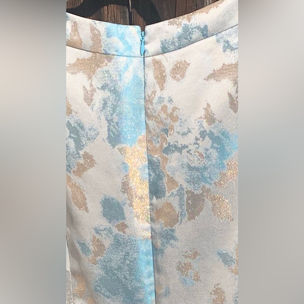 Arthur S. Levine Tahari black label, 4 gold blue A line dress with accent belt - Picture 3 of 8
